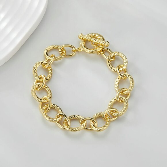Gold & Silver Two Tone Italian Designer Inspired Chain Link Bracelets for Women - Picture 6 of 8